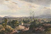 unknow artist Mexico, visto desde el Arsobisbado de Tacubaya. Mexico City seen from Tacubaya. Hand-colored lithograph highlighted with gum arabic painting